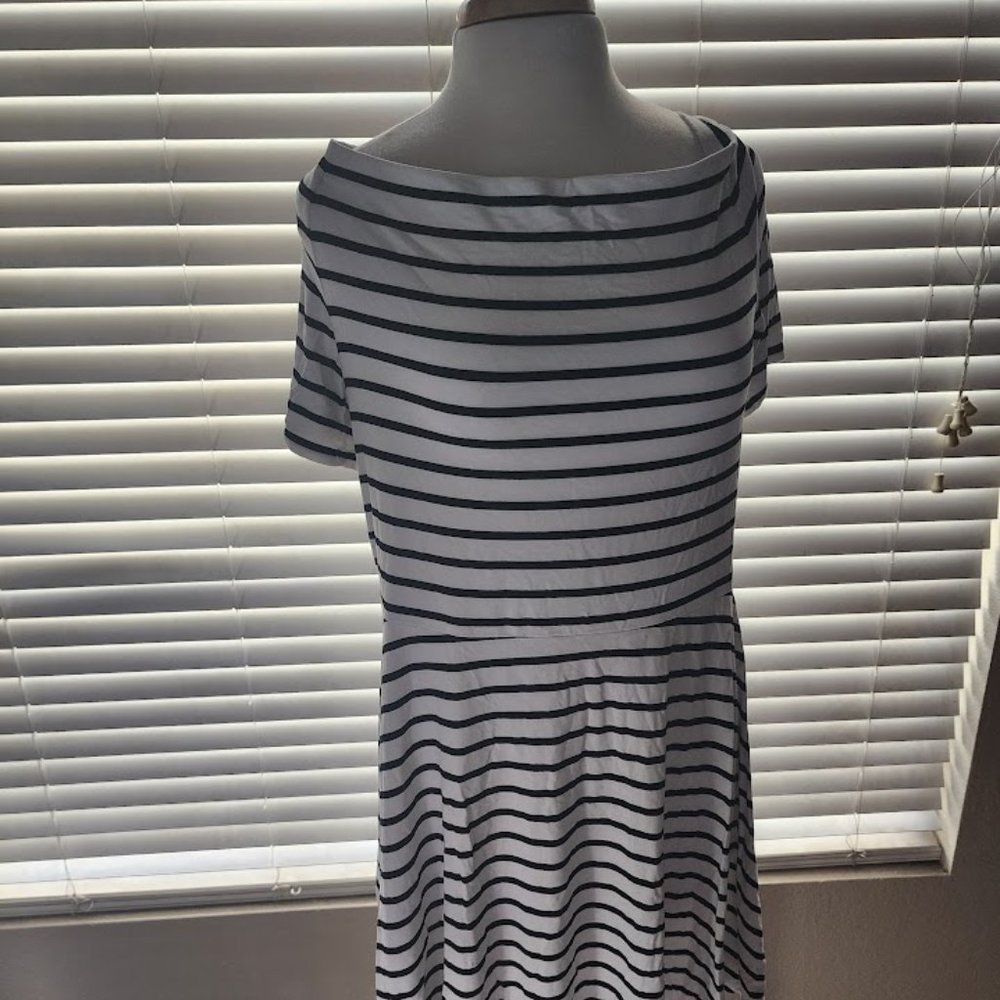 White house black market off the shoulder striped dress